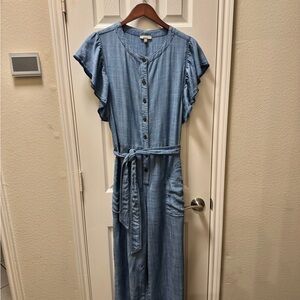 Lilla P Blue Jumpsuit with Ruffle Sleeves Size L, Measurements in description